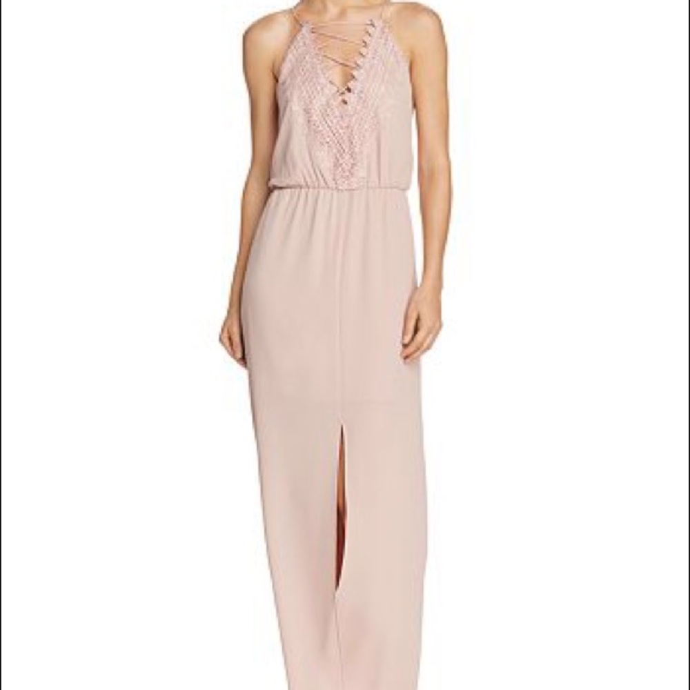 WAYF Prato Lace-up Crepe Gown